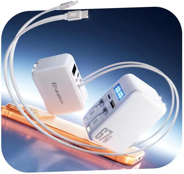 Alt view image 7 of 7 - 67W Retractable USB C Wall Charger with Smart Power Display, 4-in-1 Built-in USB-C Cable & Cable for iPhone, Extra USB-C & USB-A Ports, Foldable Travel Charger for MacBook, iPhone, Samsung
