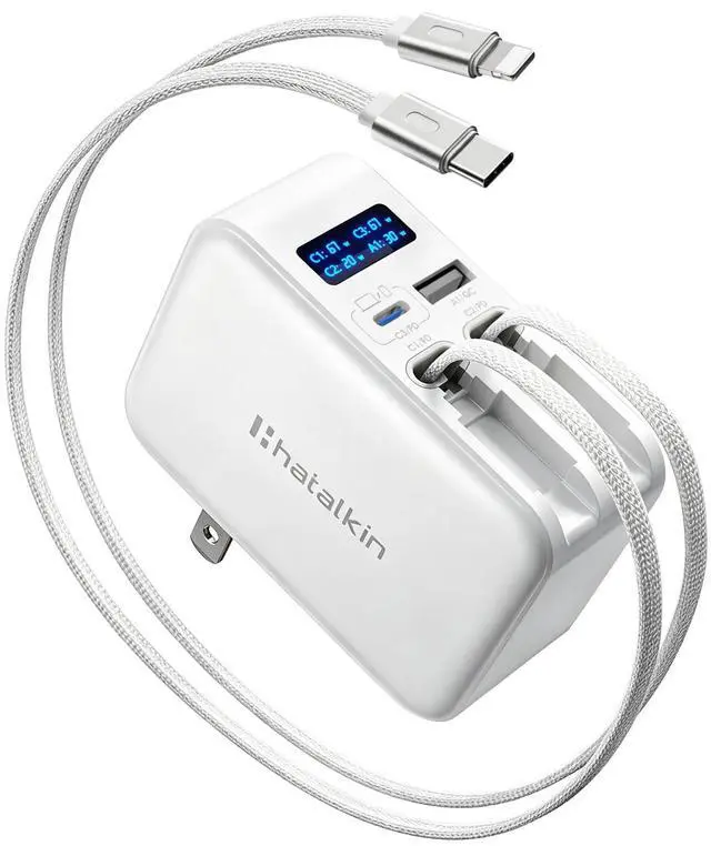 Main image of 67W Retractable USB C Wall Charger with Smart Power Display, 4-in-1 Built-in USB-C Cable & Cable for iPhone, Extra USB-C & USB-A Ports, Foldable Travel Charger for MacBook, iPhone, Samsung
