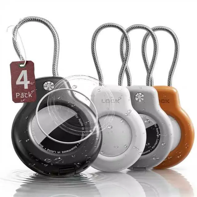 Main image of 4 Pack Holder for AirTag 2nd Generation (2026) & 1st Gen for Apple Air Tagholder Case Keychain Key Ring with Wire Cable,Waterproof Secure Protective Case Cover for Air Tag Accessories for Keys,Luggage