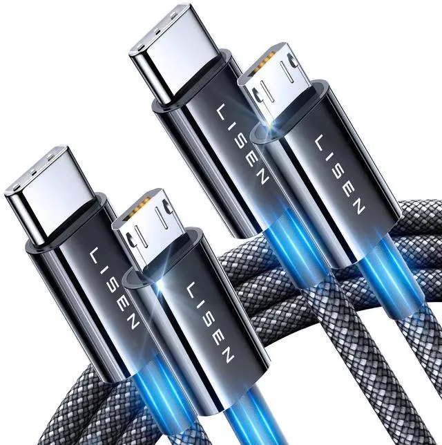 Main image of USB C to Micro USB Cable, 2-Pack 3.3FT Nylon Braided, Micro USB to USB C Cable, 3A Charging&480Mbps Data Transmission, for Type C Wall Chargers/PS4/Xbox One/Old Kindle/Android