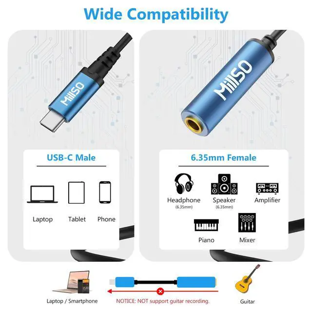 Alt view image 4 of 7 - USB Type C to 1/4 Headphone Adapter TRS 6.35mm Female to USB C Aux Audio Adapter Stereo Jack Adapter for Amplifiers, Mixer, Home Theater, Smartphones, Laptop, 6.35mm Headphones