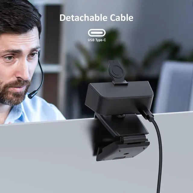 Alt view image 7 of 7 - N60 Pro (Gen 2) 1080P Webcam with Distortion-Free Lens, USB A to Type-C Data Cable, Noise Reduction Mic & Privacy Cover, for Zoom/Skype/Teams/Webex, Laptop MAC PC Desktop