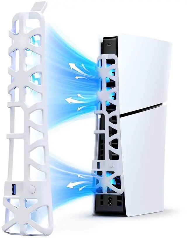 Main image of PS5 Slim Silent Enhanced Cooling Fan with Adjustable Speed, Auto Power On/Off, with USB 3.0 Port, Efficient Cooling System for Both PS5 Slim Disc and Digital Editions (White)