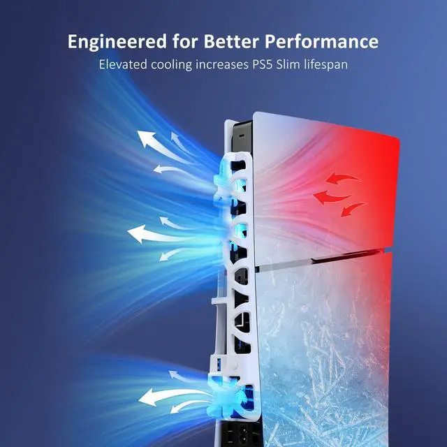 Alt view image 2 of 7 - PS5 Slim Silent Enhanced Cooling Fan with Adjustable Speed, Auto Power On/Off, with USB 3.0 Port, Efficient Cooling System for Both PS5 Slim Disc and Digital Editions (White)