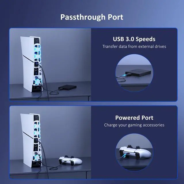 Alt view image 3 of 7 - PS5 Slim Silent Enhanced Cooling Fan with Adjustable Speed, Auto Power On/Off, with USB 3.0 Port, Efficient Cooling System for Both PS5 Slim Disc and Digital Editions (White)