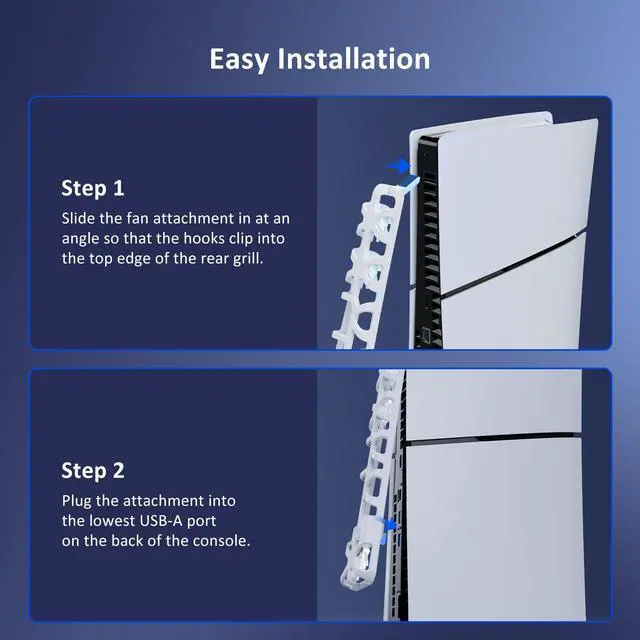 Alt view image 5 of 7 - PS5 Slim Silent Enhanced Cooling Fan with Adjustable Speed, Auto Power On/Off, with USB 3.0 Port, Efficient Cooling System for Both PS5 Slim Disc and Digital Editions (White)
