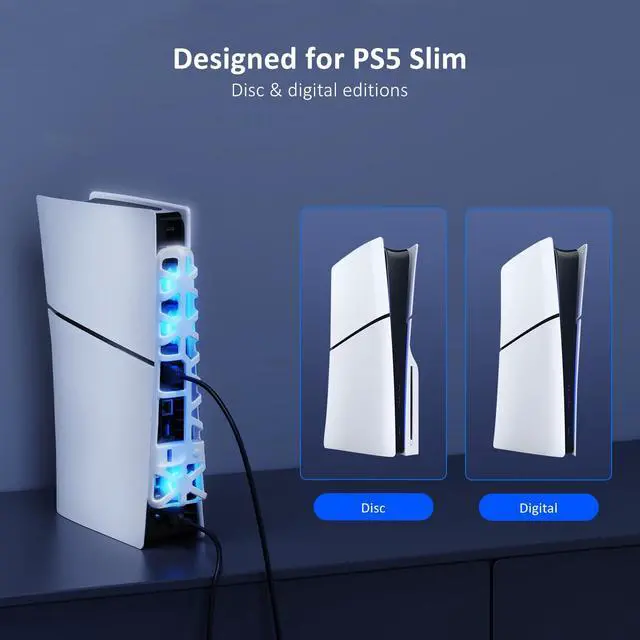 Alt view image 6 of 7 - PS5 Slim Silent Enhanced Cooling Fan with Adjustable Speed, Auto Power On/Off, with USB 3.0 Port, Efficient Cooling System for Both PS5 Slim Disc and Digital Editions (White)