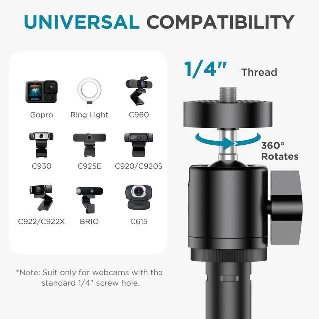 Alt view image 7 of 7 - Overhead Phone Mount Webcam Stand Camera Mount Tripod for Desk