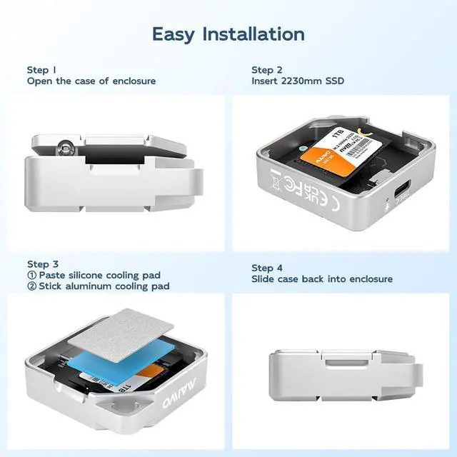 Alt view image 6 of 6 - 2230 M.2 NVMe SATA Enclosure USB3.2 Gen2 10Gbps Tool Free Aluminium Shell, Compatible with PCIe NVMe M-Key & SATA B+M Key M.2 2230 SSD, Support iPhone 15/16 Pro Max ProRes