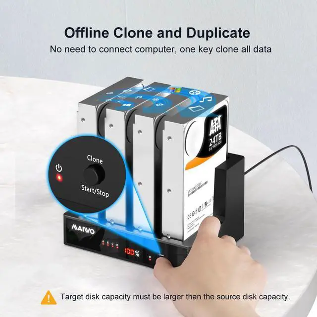 Alt view image 2 of 5 - 4 Bay Hard Drive Docking Station with Offline Cloning, External Hard Drive Cloner Duplicator for 2.5'' 3.5'' SATA SSD HDD with LED Indicator, 96TB Expansion, USB3.0 Connecting Port