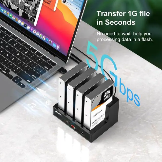 Alt view image 3 of 5 - 4 Bay Hard Drive Docking Station with Offline Cloning, External Hard Drive Cloner Duplicator for 2.5'' 3.5'' SATA SSD HDD with LED Indicator, 96TB Expansion, USB3.0 Connecting Port