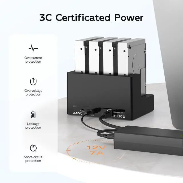 Alt view image 5 of 5 - 4 Bay Hard Drive Docking Station with Offline Cloning, External Hard Drive Cloner Duplicator for 2.5'' 3.5'' SATA SSD HDD with LED Indicator, 96TB Expansion, USB3.0 Connecting Port