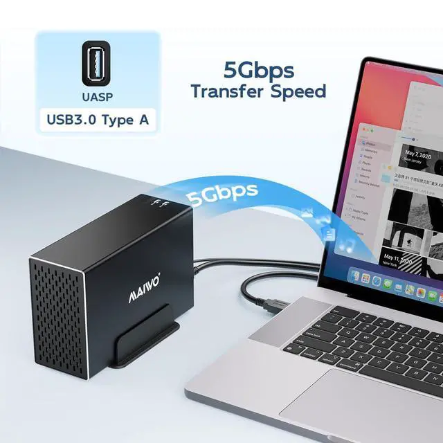 Alt view image 2 of 6 - Dual Bay Hard Drive RAID Enclosure with Cooling Fan for 2.5/3.5 inch SATA SSD/HDD, 5Gbps USB 3.0 HDD Enclosure, 48TB Capacity, RAID 0/1/JBOD/PM, Aluminum Case