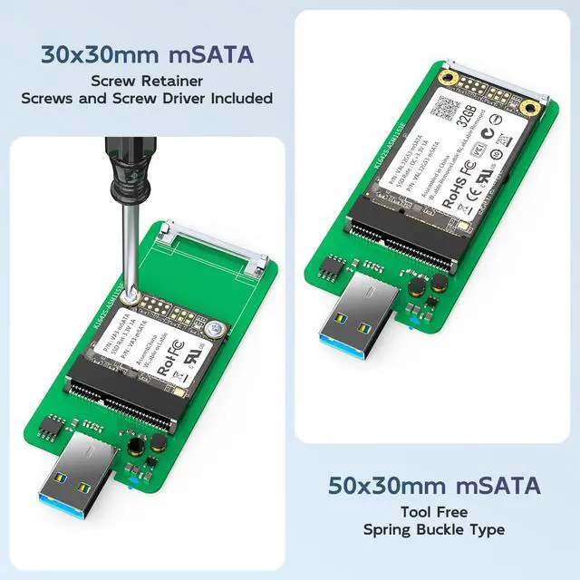 Alt view image 2 of 7 - mSATA to USB 3.0 Adapter, mSATA SSD Enclosure Reader, 30x30 30x50 Mini SATA Hard Drive Case, 2TB Capacity, Aluminum, No Cable Required