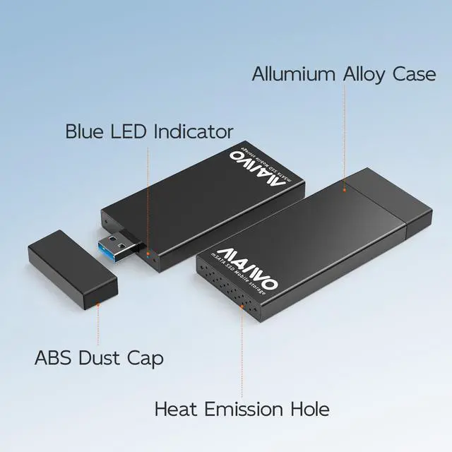 Alt view image 5 of 7 - mSATA to USB 3.0 Adapter, mSATA SSD Enclosure Reader, 30x30 30x50 Mini SATA Hard Drive Case, 2TB Capacity, Aluminum, No Cable Required