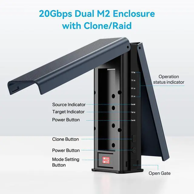 Alt view image 3 of 7 - M.2 NVMe SSD Cloner, Dual-Bay Offline Duplicator with Cooling Fan, USB C to M.2 Cloner, Pcle Size 2230/2242/2260/2280 Compatible (Grey)