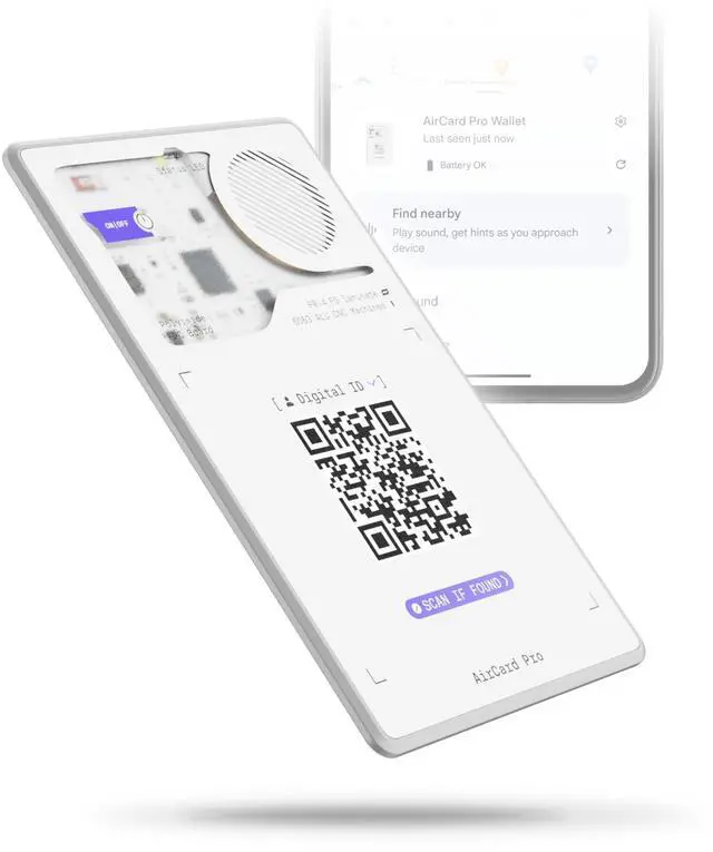 Main image of AirCard Pro - Android Find Hub only Bluetooth Tracker Card, Wireless Charging, Digital ID, Anti-Loss Wallet Tracker Smart Locator, White