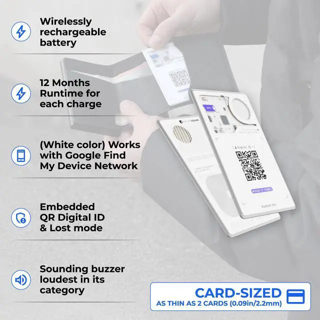 Alt view image 2 of 6 - AirCard Pro - Android Find Hub only Bluetooth Tracker Card, Wireless Charging, Digital ID, Anti-Loss Wallet Tracker Smart Locator, White