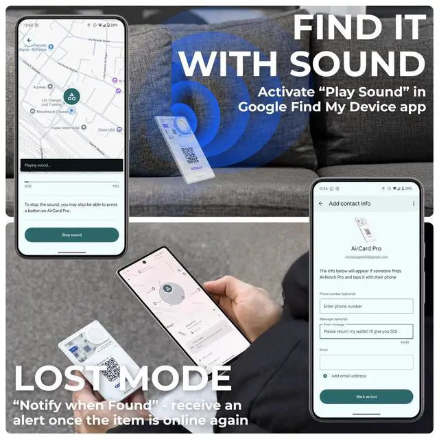 Alt view image 5 of 6 - AirCard Pro - Android Find Hub only Bluetooth Tracker Card, Wireless Charging, Digital ID, Anti-Loss Wallet Tracker Smart Locator, White