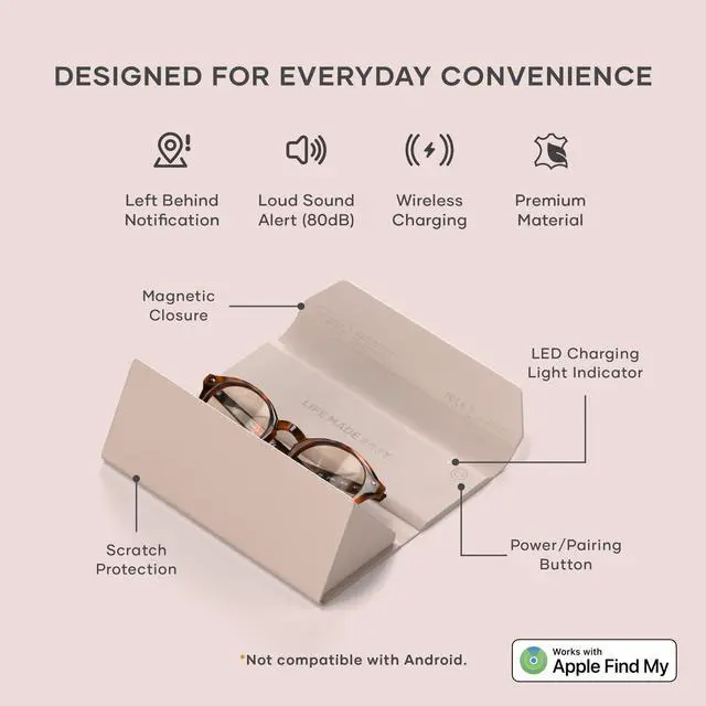 Alt view image 5 of 7 - FindAll Smart Glasses Case with Find My, Foldable & Portable, Wireless Rechargeable, Left-Behind Alerts, Loud Audible Chime, Compatible with Most Glasses & XR/AR Glasses Desert Rose