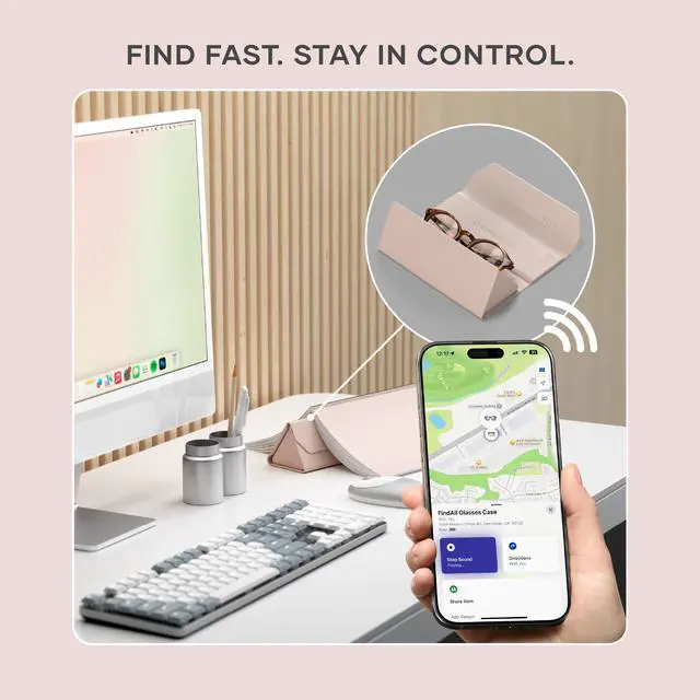 Alt view image 7 of 7 - FindAll Smart Glasses Case with Find My, Foldable & Portable, Wireless Rechargeable, Left-Behind Alerts, Loud Audible Chime, Compatible with Most Glasses & XR/AR Glasses Desert Rose