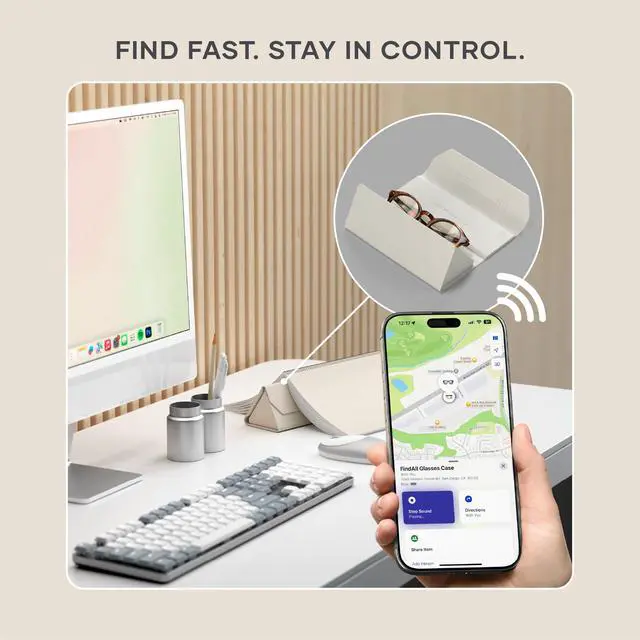 Alt view image 6 of 7 - FindAll Smart Glasses Case with Find My, Foldable & Portable, Wireless Rechargeable, Left-Behind Alerts, Loud Audible Chime, Compatible with Most Glasses & XR/AR Glasses Sand