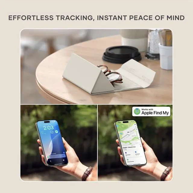 Alt view image 4 of 7 - FindAll Smart Glasses Case with Find My, Foldable & Portable, Wireless Rechargeable, Left-Behind Alerts, Loud Audible Chime, Compatible with Most Glasses & XR/AR Glasses Sand