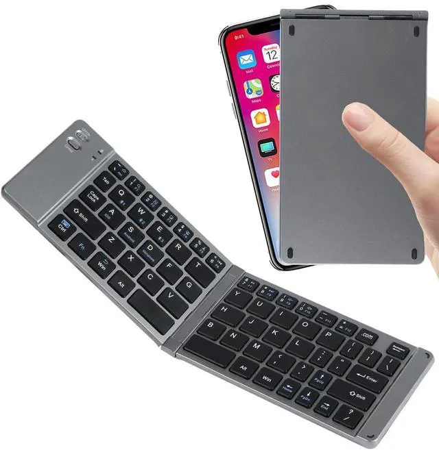Main image of Wireless Keyboard Foldable Bluetooth Keyboard Slim Small Quiet Portable Compact Handheld Full Size Pocket Travel Folding Keyboard for PC Laptop Computer Phone Samsung Android Tablet iPhone iPad Mac