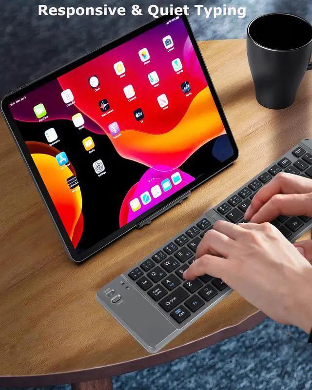 Alt view image 6 of 7 - Wireless Keyboard Foldable Bluetooth Keyboard Slim Small Quiet Portable Compact Handheld Full Size Pocket Travel Folding Keyboard for PC Laptop Computer Phone Samsung Android Tablet iPhone iPad Mac