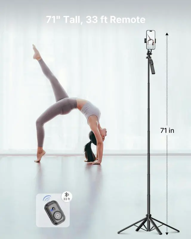 Alt view image 4 of 7 - 4-Leg Phone Tripod, 71-inch Selfie Stick for iPhone & Android