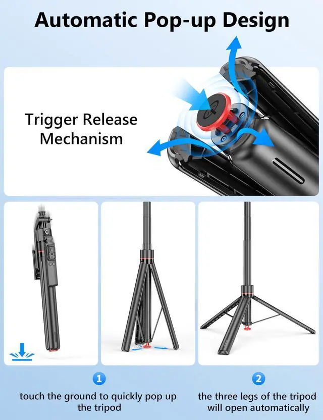 Alt view image 2 of 7 - 69'' Auto Face Tracking Selfie Stick Tripod Stand, Automatic Phone Tripod, Auto-Open Travel Tripods for iPhone/Cell Phone with Remote, Gesture Control, No App, Built-in AI Camera for Vlog Recording TK
