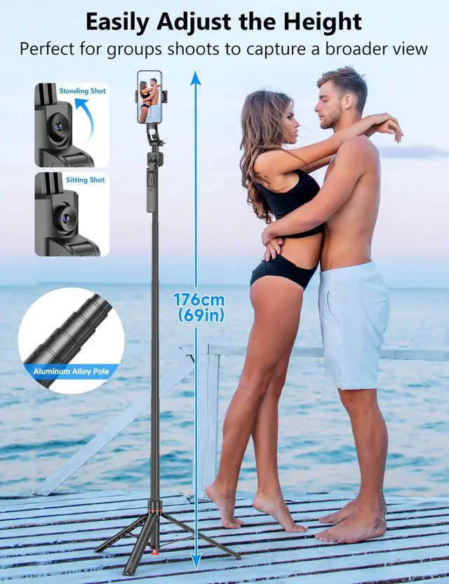 Alt view image 4 of 7 - 69'' Auto Face Tracking Selfie Stick Tripod Stand, Automatic Phone Tripod, Auto-Open Travel Tripods for iPhone/Cell Phone with Remote, Gesture Control, No App, Built-in AI Camera for Vlog Recording TK