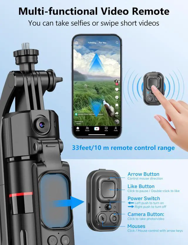 Alt view image 6 of 7 - 69'' Auto Face Tracking Selfie Stick Tripod Stand, Automatic Phone Tripod, Auto-Open Travel Tripods for iPhone/Cell Phone with Remote, Gesture Control, No App, Built-in AI Camera for Vlog Recording TK