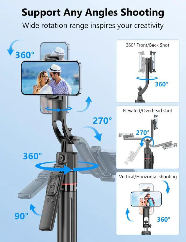 Alt view image 7 of 7 - 69'' Auto Face Tracking Selfie Stick Tripod Stand, Automatic Phone Tripod, Auto-Open Travel Tripods for iPhone/Cell Phone with Remote, Gesture Control, No App, Built-in AI Camera for Vlog Recording TK