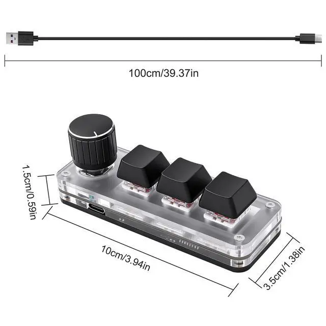 Alt view image 2 of 7 - Mini 3 Key Keypad Mechanical Keyboard One Handed Hot Key with 1 Knob DIY Programmable Macro Customized Program with RGB led for Office Gaming Media Supplies -1 PCS