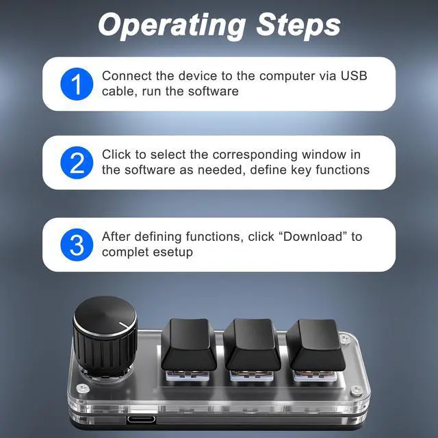 Alt view image 6 of 7 - Mini 3 Key Keypad Mechanical Keyboard One Handed Hot Key with 1 Knob DIY Programmable Macro Customized Program with RGB led for Office Gaming Media Supplies -1 PCS