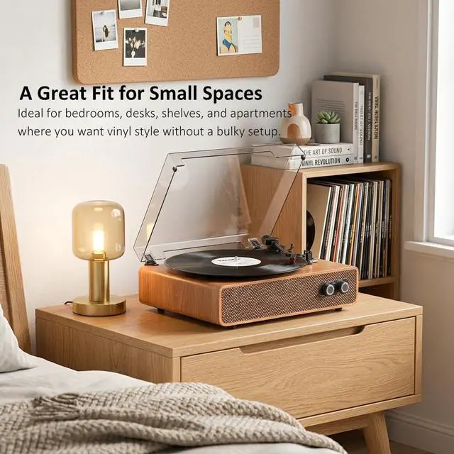 Alt view image 3 of 7 - Vinyl Record Player 3-Speed Vintage Record Player with Upgraded Speakers | Bluetooth in, Balanced Counterweight | RCA Outpt AUX Input | LP Turntable