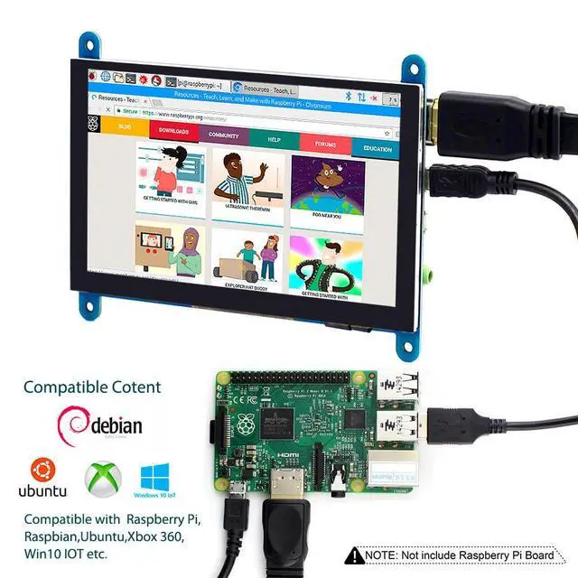 Alt view image 3 of 7 - 5 Inch Touch Screen Monitor for Raspberry Pi - 800×480 Mini Monitor Touchscreen LCD Display Compatible with Raspberry Pi 5/4/3B+/3B, BB Black, Banana Pi, Jetson Nano, Windows, PC
