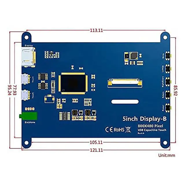 Alt view image 6 of 7 - 5 Inch Touch Screen Monitor for Raspberry Pi - 800×480 Mini Monitor Touchscreen LCD Display Compatible with Raspberry Pi 5/4/3B+/3B, BB Black, Banana Pi, Jetson Nano, Windows, PC
