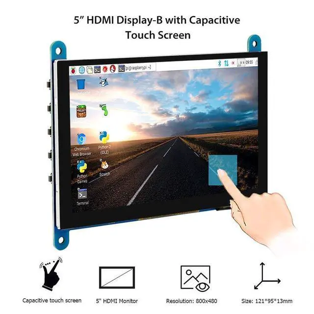 Alt view image 2 of 7 - 5 Inch Touch Screen Monitor for Raspberry Pi - 800×480 Mini Monitor Touchscreen LCD Display Compatible with Raspberry Pi 5/4/3B+/3B, BB Black, Banana Pi, Jetson Nano, Windows, PC