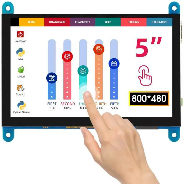 Main image of 5 Inch Touch Screen Monitor for Raspberry Pi - 800×480 Mini Monitor Touchscreen LCD Display Compatible with Raspberry Pi 5/4/3B+/3B, BB Black, Banana Pi, Jetson Nano, Windows, PC