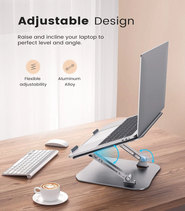 Alt view image 2 of 6 - JOIOT Adjustable Aluminum Laptop Stand, Ergonomic Riser for 11-16" Laptops | Free Height AdjustableHollow Vent for Fast Cooling, Anti-Slip Silicone Pad, Foldable Portable for Home Office Travel