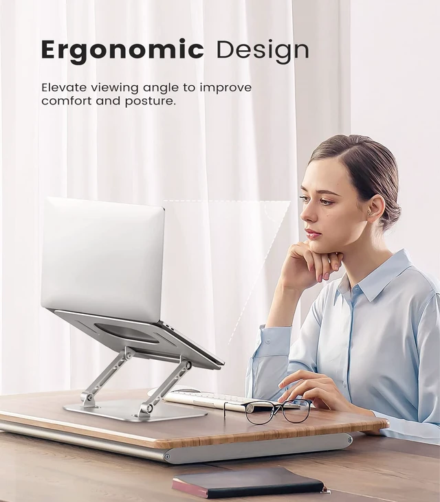 Alt view image 3 of 6 - JOIOT Adjustable Aluminum Laptop Stand, Ergonomic Riser for 11-16" Laptops | Free Height AdjustableHollow Vent for Fast Cooling, Anti-Slip Silicone Pad, Foldable Portable for Home Office Travel