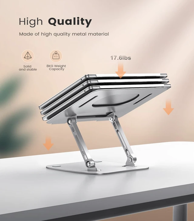Alt view image 5 of 6 - JOIOT Adjustable Aluminum Laptop Stand, Ergonomic Riser for 11-16" Laptops | Free Height AdjustableHollow Vent for Fast Cooling, Anti-Slip Silicone Pad, Foldable Portable for Home Office Travel