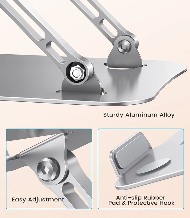 Alt view image 6 of 6 - JOIOT Adjustable Aluminum Laptop Stand, Ergonomic Riser for 11-16" Laptops | Free Height AdjustableHollow Vent for Fast Cooling, Anti-Slip Silicone Pad, Foldable Portable for Home Office Travel