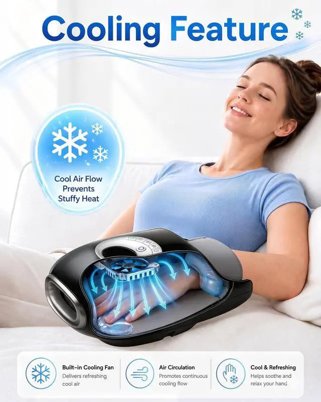 Alt view image 3 of 7 - Hand Massager with Heat and Compression : Full Hand & Wrist Massage, Cordless Electric Hand Massager with 6 Modes & 6 Intensities for Seniors, Office Daily Comfort & Relaxation (Black)