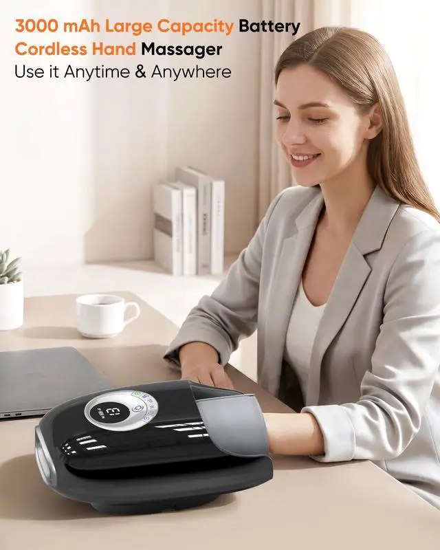 Alt view image 6 of 7 - Hand Massager with Heat and Compression : Full Hand & Wrist Massage, Cordless Electric Hand Massager with 6 Modes & 6 Intensities for Seniors, Office Daily Comfort & Relaxation (Black)