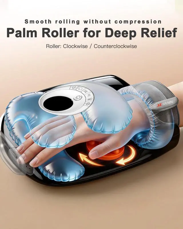 Alt view image 4 of 7 - Hand Massager with Heat and Compression : Full Hand & Wrist Massage, Cordless Electric Hand Massager with 6 Modes & 6 Intensities for Seniors, Office Daily Comfort & Relaxation (Black)