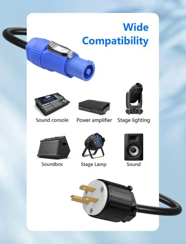 Alt view image 3 of 7 - 3-Prong NEMA 5-15P to PowerCON AC Power Cord, 13AWG 15A NEMA 5-15P to 3 Pin PowerCON Male Connector Extension Power Cable for Outdoor Stage Light Series LED Screen - 2M / 6.6FT