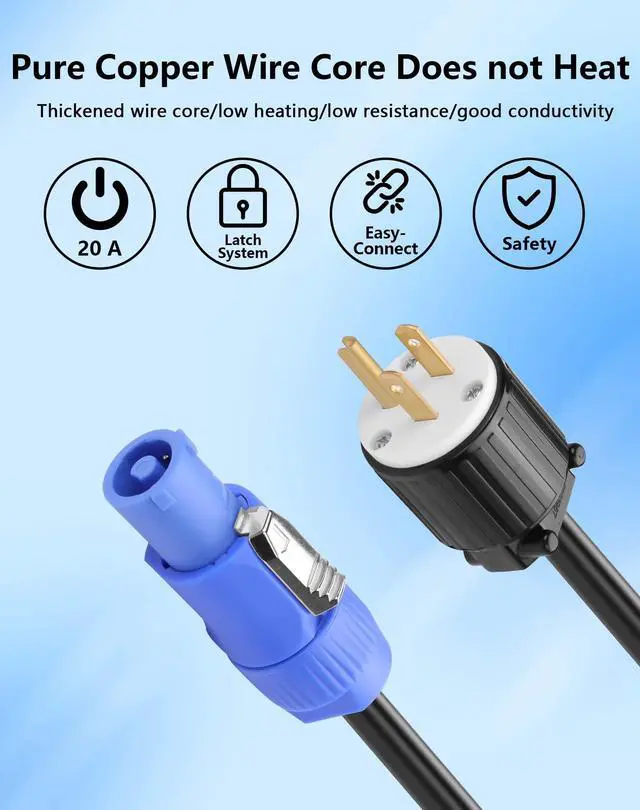 Alt view image 5 of 7 - 3-Prong NEMA 5-15P to PowerCON AC Power Cord, 13AWG 15A NEMA 5-15P to 3 Pin PowerCON Male Connector Extension Power Cable for Outdoor Stage Light Series LED Screen - 2M / 6.6FT